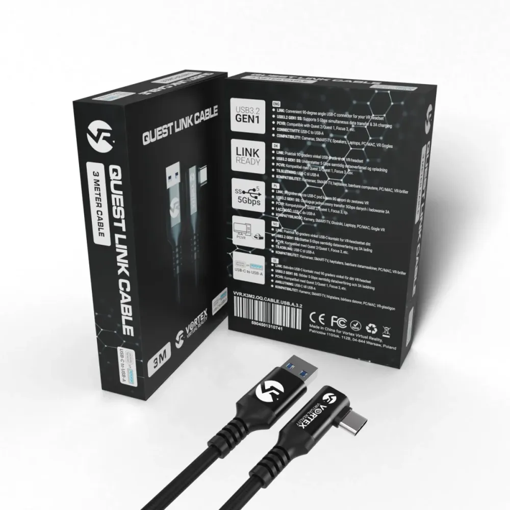 Kabel VortexVR 3 m + spojovací materiál | USB- | pro Quest 3 Quest 3S Quest 2