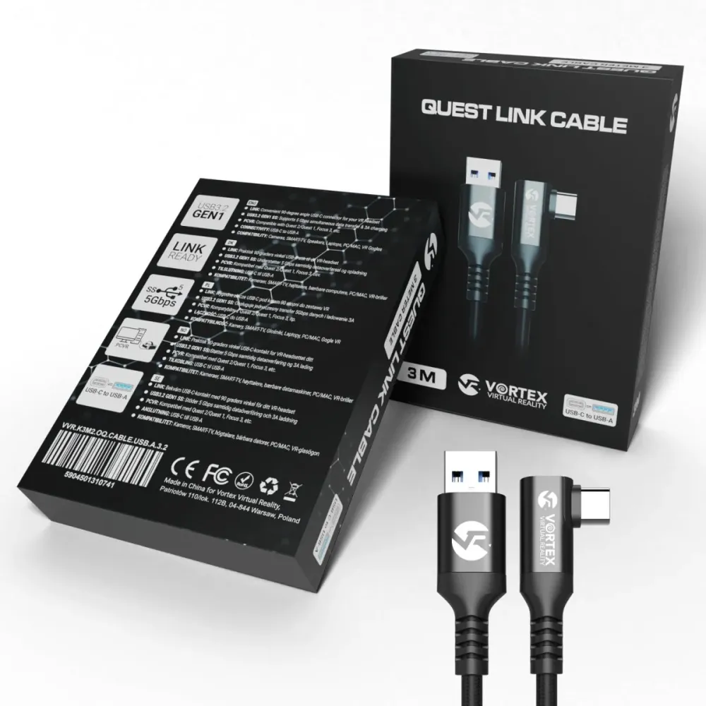 3m kabel z VortexVR USB- do Meta Quest Link | na Quest 3S Quest 3 Quest 2