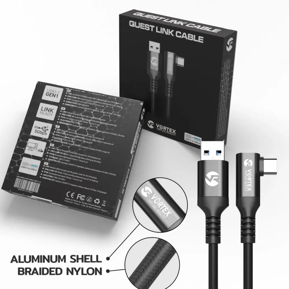 5m kabel z VortexVR USB- do Meta Quest Link | do Quest 3S Quest 3 Quest 2