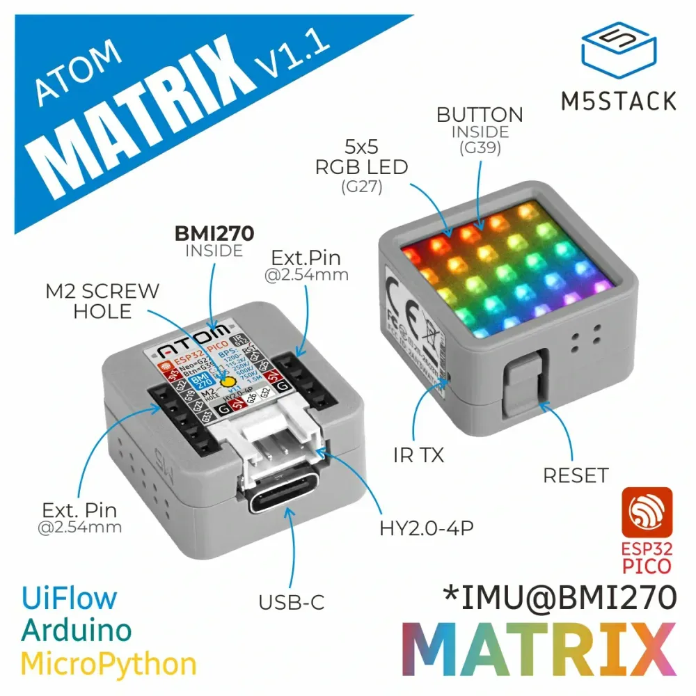 M5Stack Atom Matrix ESP32 vývojová sada v1.1