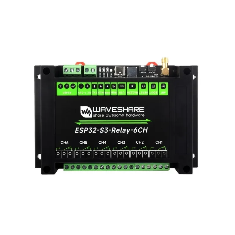 Waveshare ESP32‑S3 WiFi/BLE Relé 6CH | RS485 | DIN‑Rail, Izolované