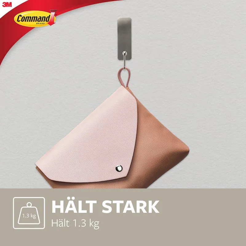 Medium -sized Command ™ metal hook satin-brushed nickel, 17034, 1 hook, 2 strips | Pack (1 piece)