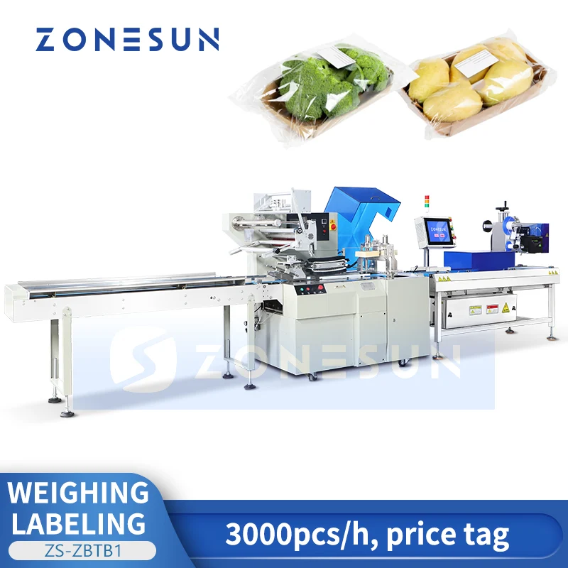 ZONESUN ZS-ZBTB1 Horizontal Flow Wrapper Weigh-Price Labeler