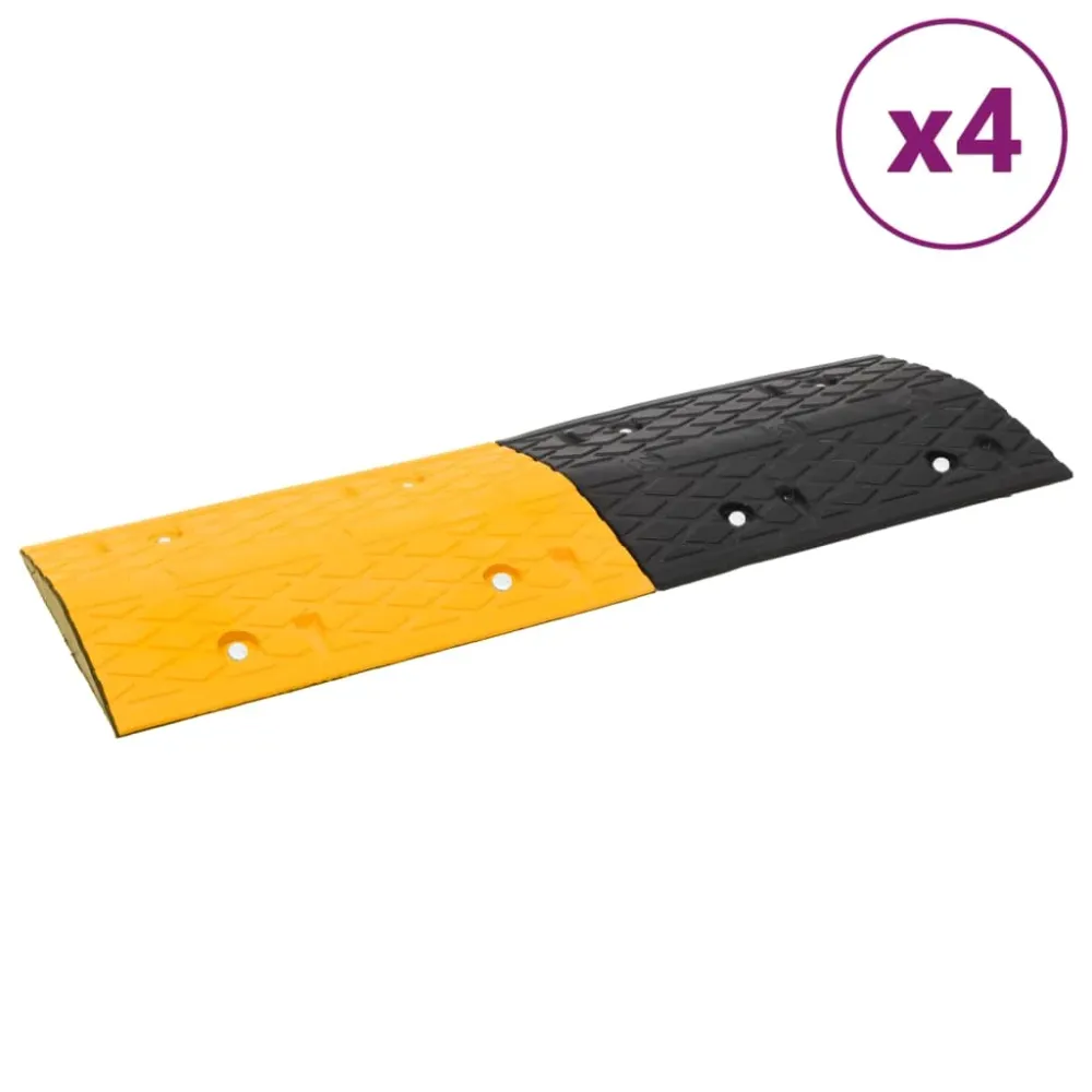Zpomalovací prahy 4 ks žluté černé 97 x 32,5 x 4 cm pryž